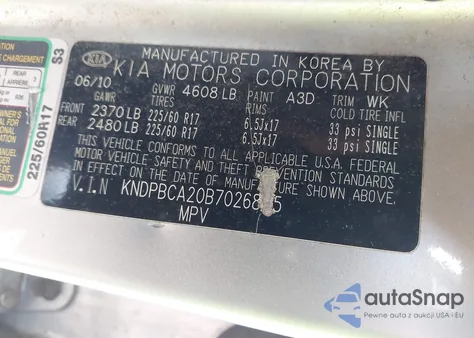 2011 Kia Sportage Lx z USA, uszkodzony, nr VIN KNDPBCA20B7026845